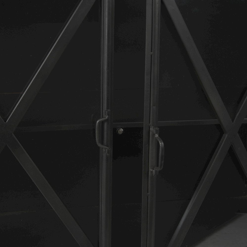 Poppy 79x16 Black Metal With  Glass Door Sideboard