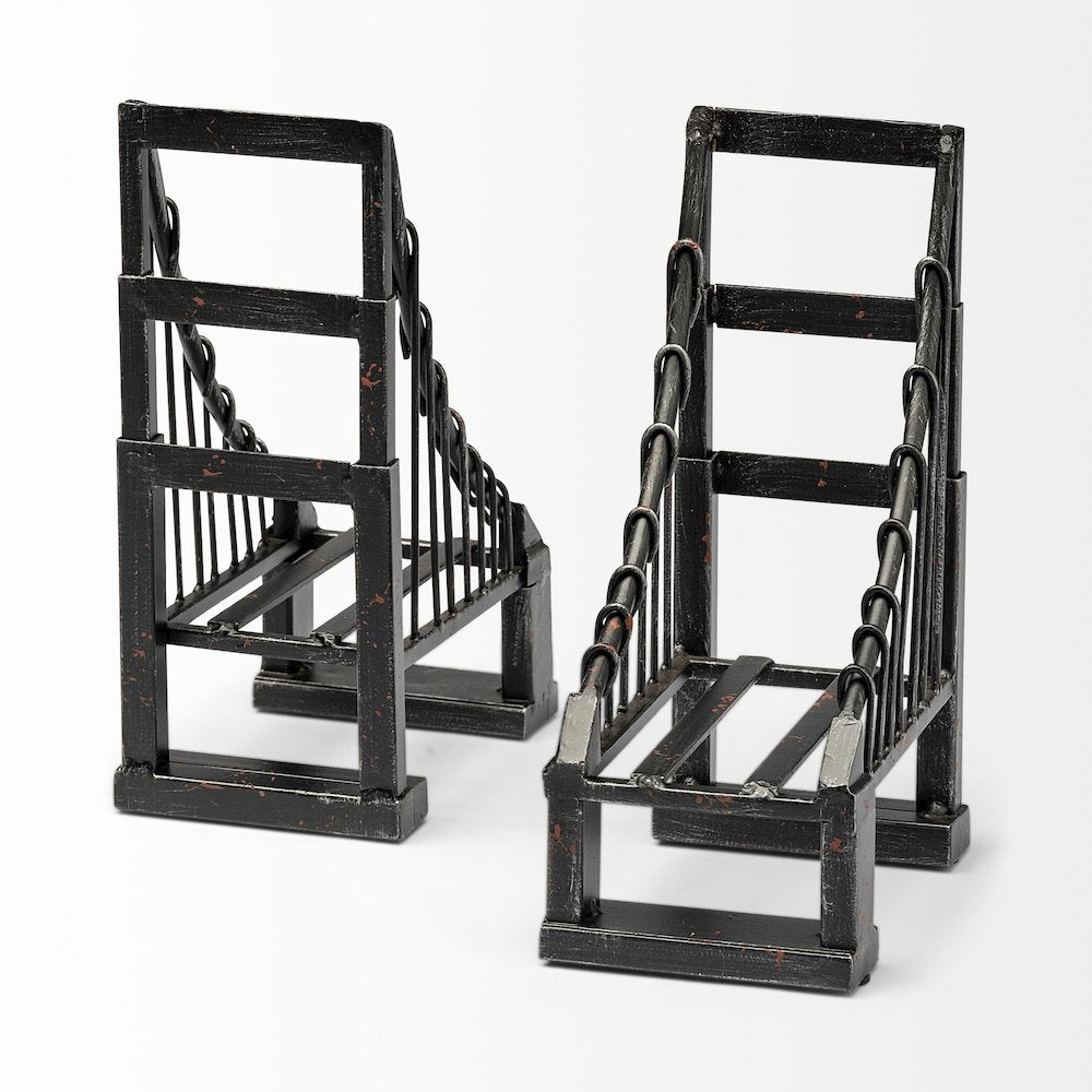 Set Of 2 19L X 4W Brown Wrought Iron Bridge Bookends