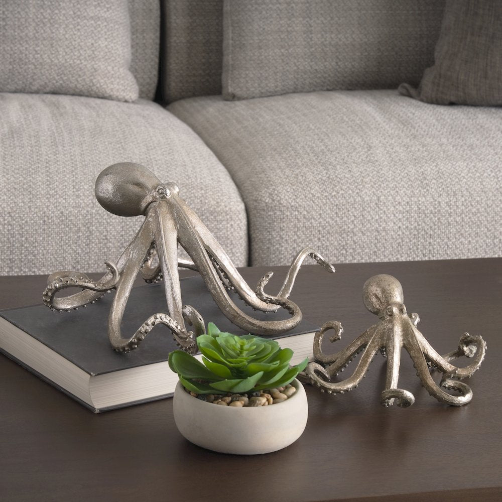 Strafford Small 10L x 9W Silver Resin Octopus