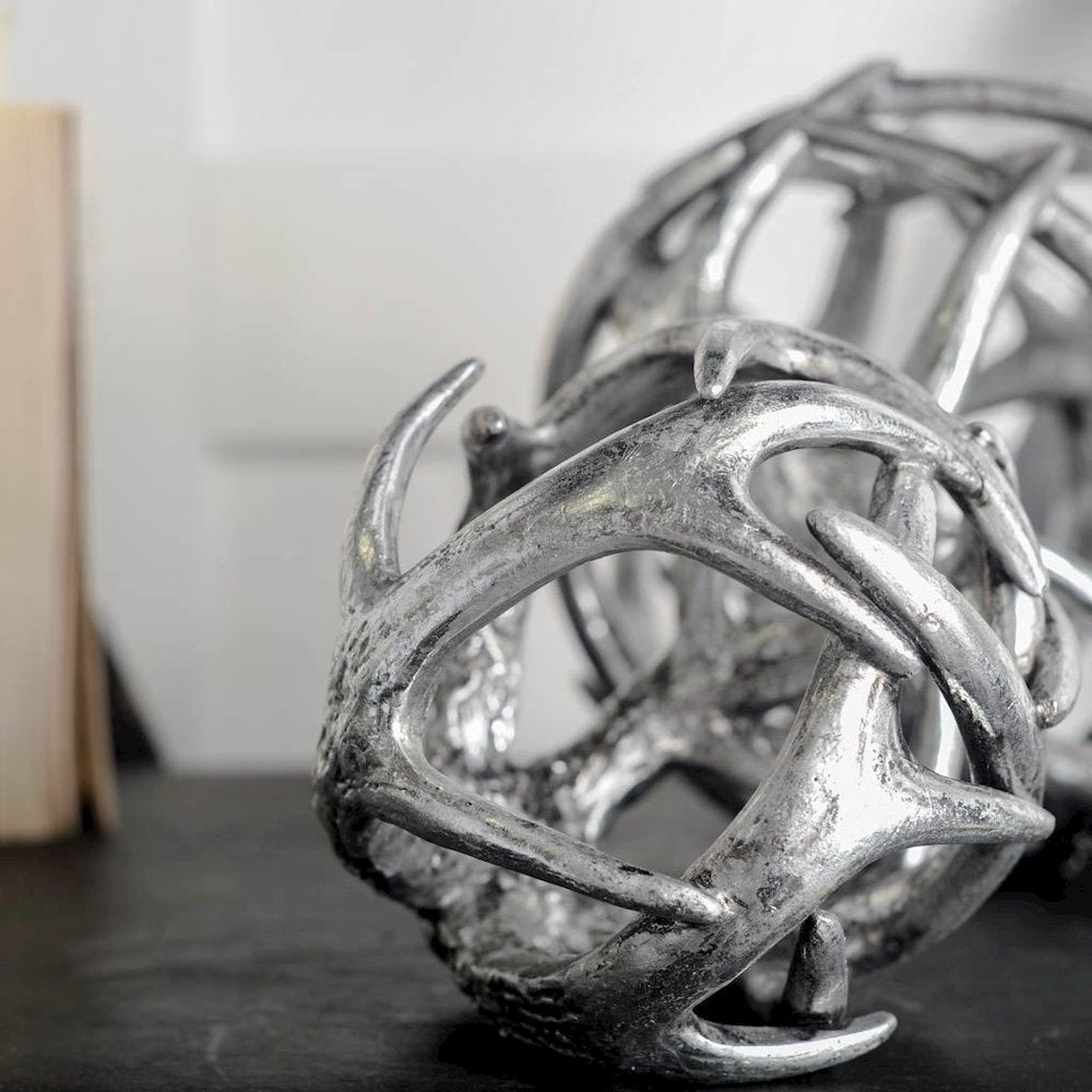 Ramus I(Small) 5L x 5W Silver Antler Shaped Decorative Orb Ball