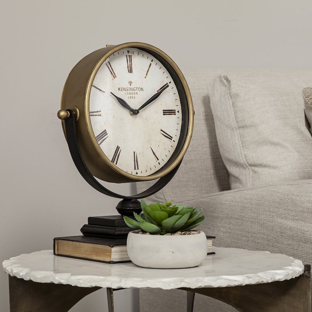 Houston Gold Metal Half Moon Base Table Clock