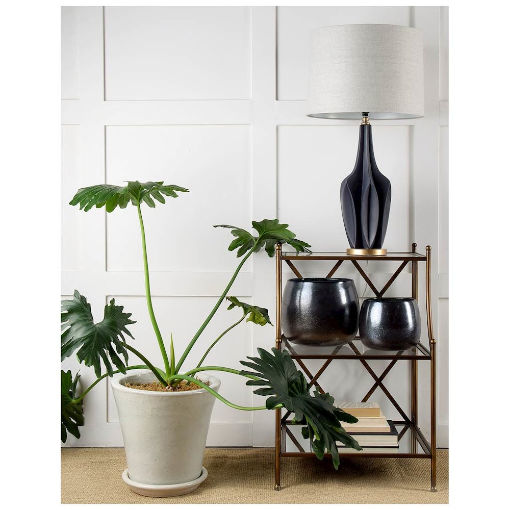Bravar I30" Gray-Blue Resin Base Gray Fabric Shade Table Lamp