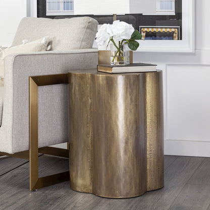 18L X 18W Gold Flower Wooden Top Brass Cladding Accent Table