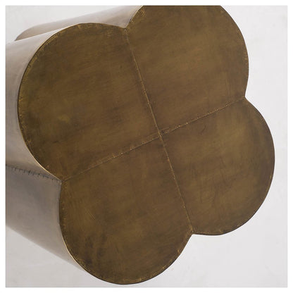 18L X 18W Gold Flower Wooden Top Brass Cladding Accent Table