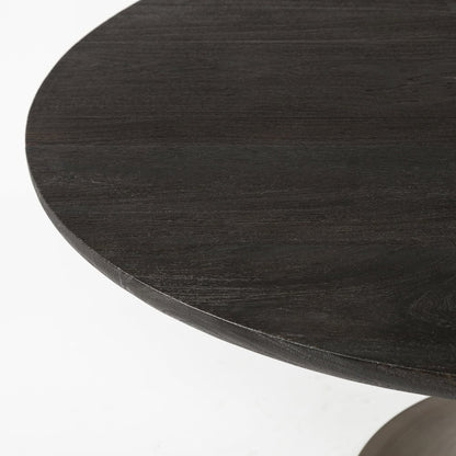 54 L X 54 W X 28.75 H Round Brown Solid Wood Top Gold Metal Base Dining Table