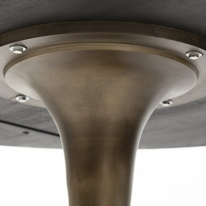 54 L X 54 W X 28.75 H Round Brown Solid Wood Top Gold Metal Base Dining Table