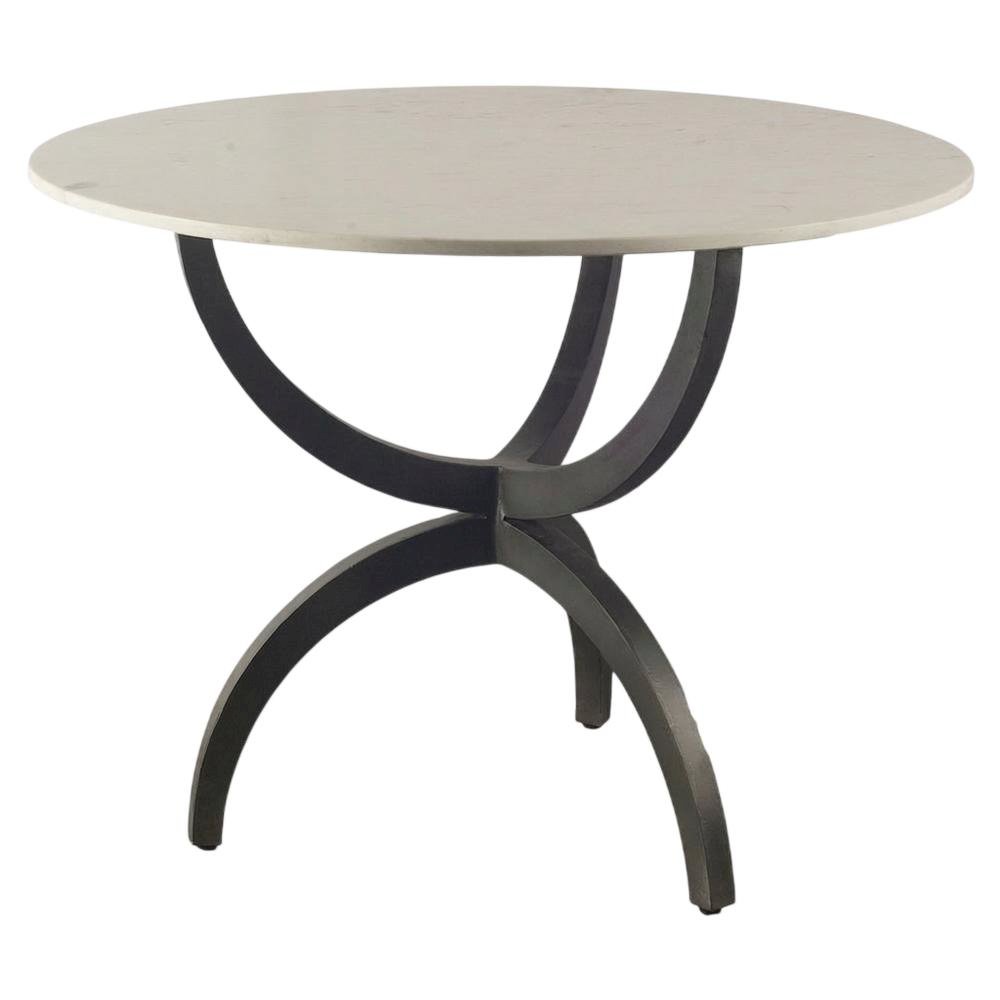 White Marble Top Dining Table with Black Metal Base, Modern Style