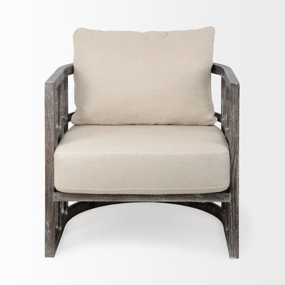 Cream Fabric Covered Cushioned Demi-Lune Wooden Frame Accent Chair