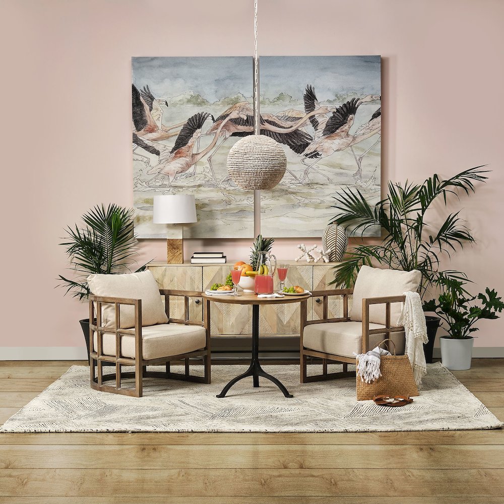 Tan Fabric Covered Cushioned Demi-Lune Wooden Frame Accent Chair