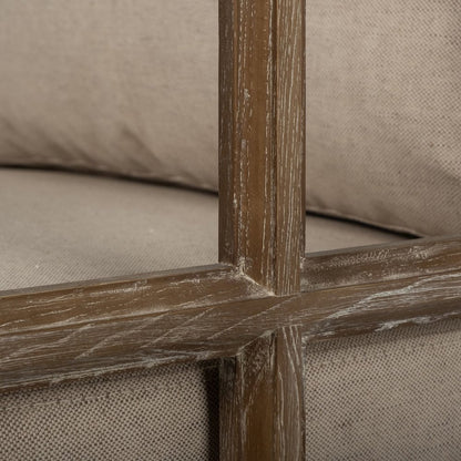 Tan Fabric Covered Cushioned Demi-Lune Wooden Frame Accent Chair