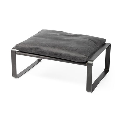 Hornet 14"H Black Leather Black Metal Base Ottoman