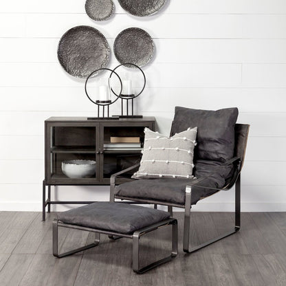 Hornet 14"H Black Leather Black Metal Base Ottoman