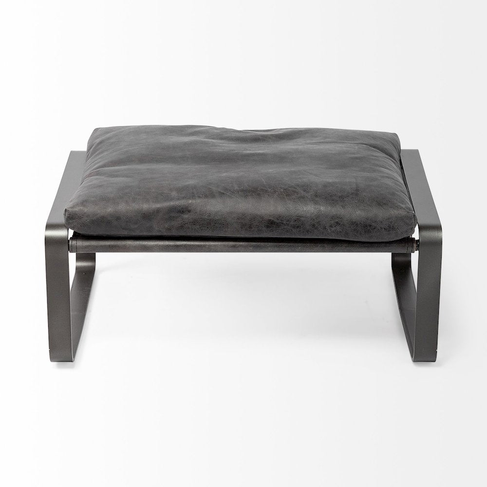 Hornet 14"H Black Leather Black Metal Base Ottoman