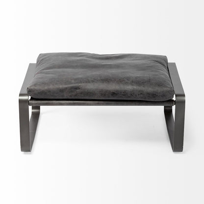 Hornet 14"H Black Leather Black Metal Base Ottoman