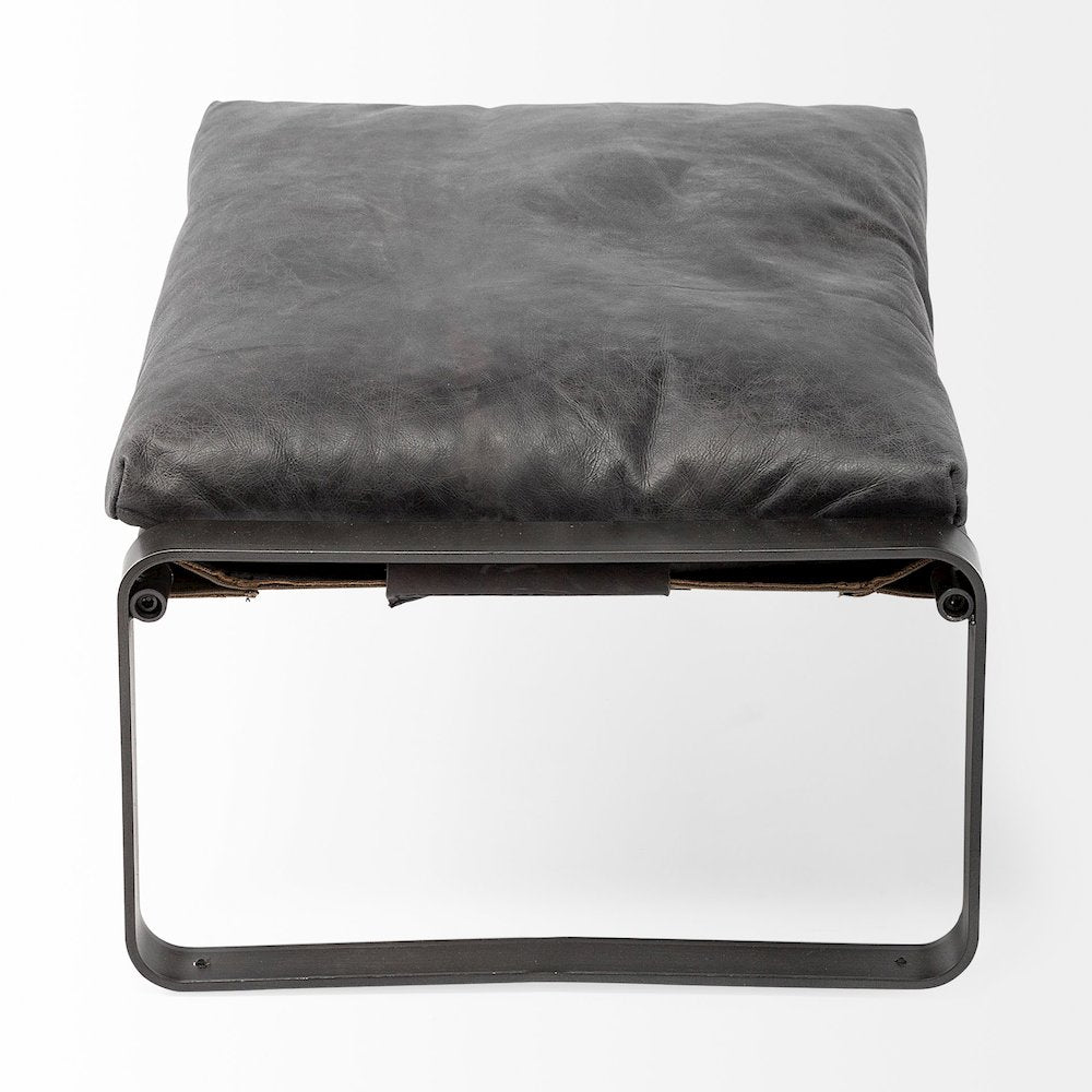 Hornet 14"H Black Leather Black Metal Base Ottoman