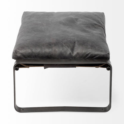 Hornet 14"H Black Leather Black Metal Base Ottoman