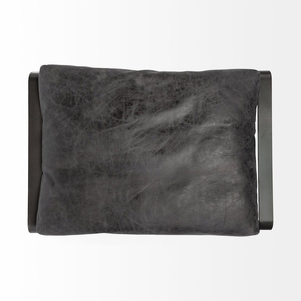Hornet 14"H Black Leather Black Metal Base Ottoman