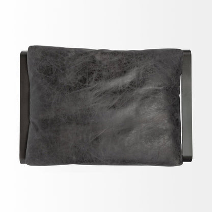 Hornet 14"H Black Leather Black Metal Base Ottoman