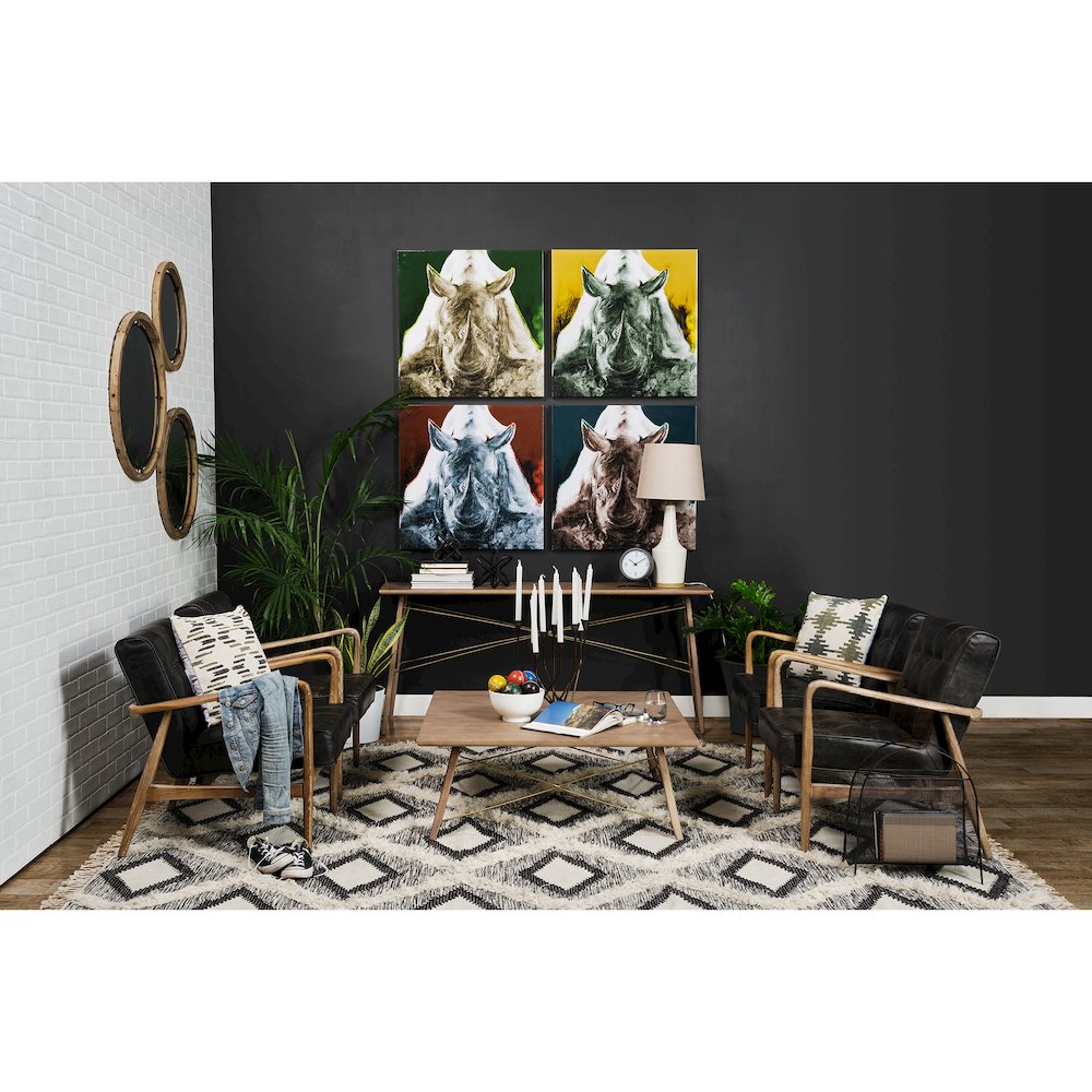 Black Leather Brown Wooden Frame Accent Chair