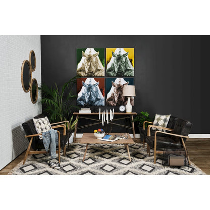 Black Leather Brown Wooden Frame Accent Chair