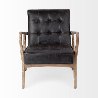 Black Leather Brown Wooden Frame Accent Chair