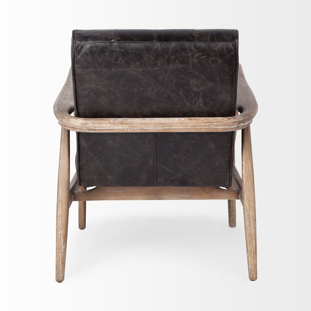 Black Leather Brown Wooden Frame Accent Chair