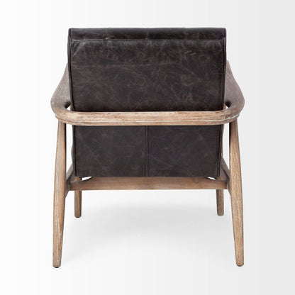 Black Leather Brown Wooden Frame Accent Chair