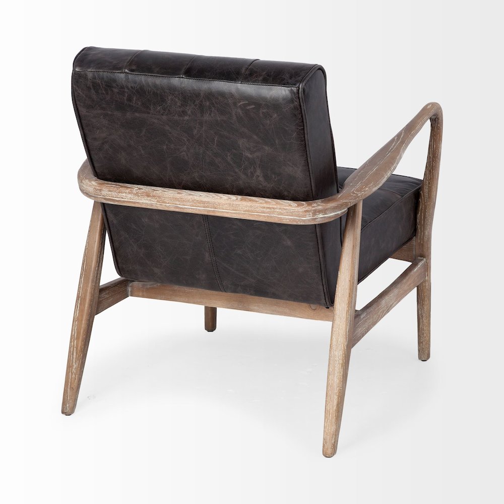 Black Leather Brown Wooden Frame Accent Chair