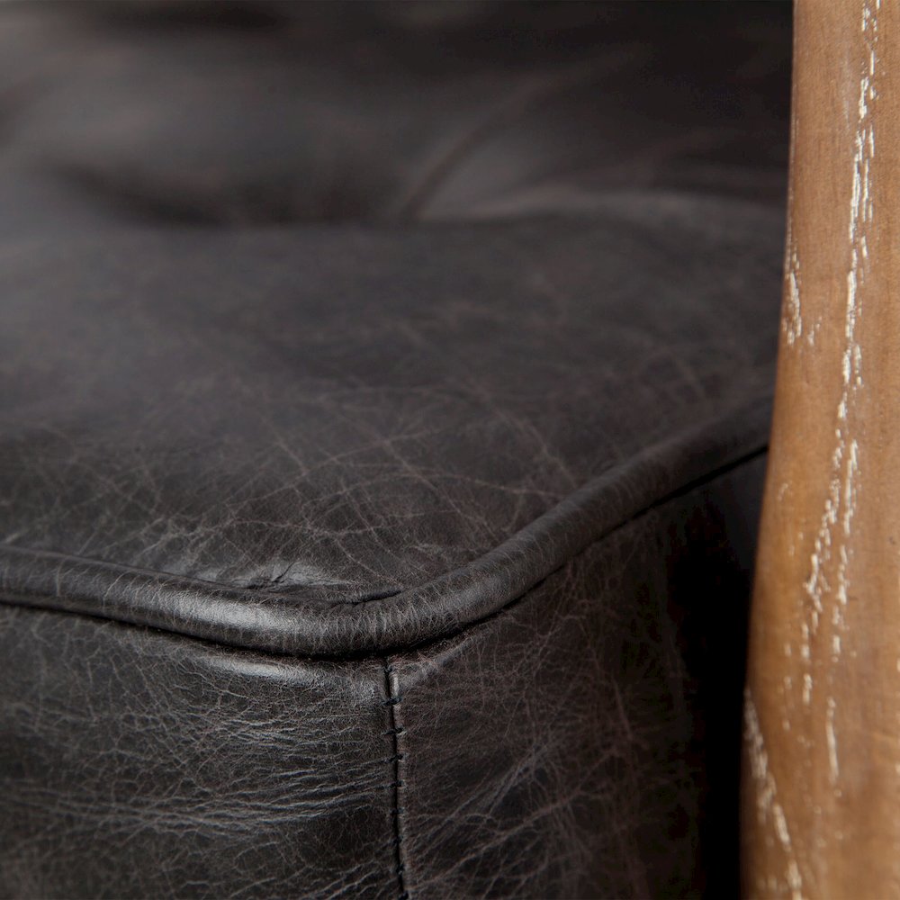 Black Leather Brown Wooden Frame Accent Chair