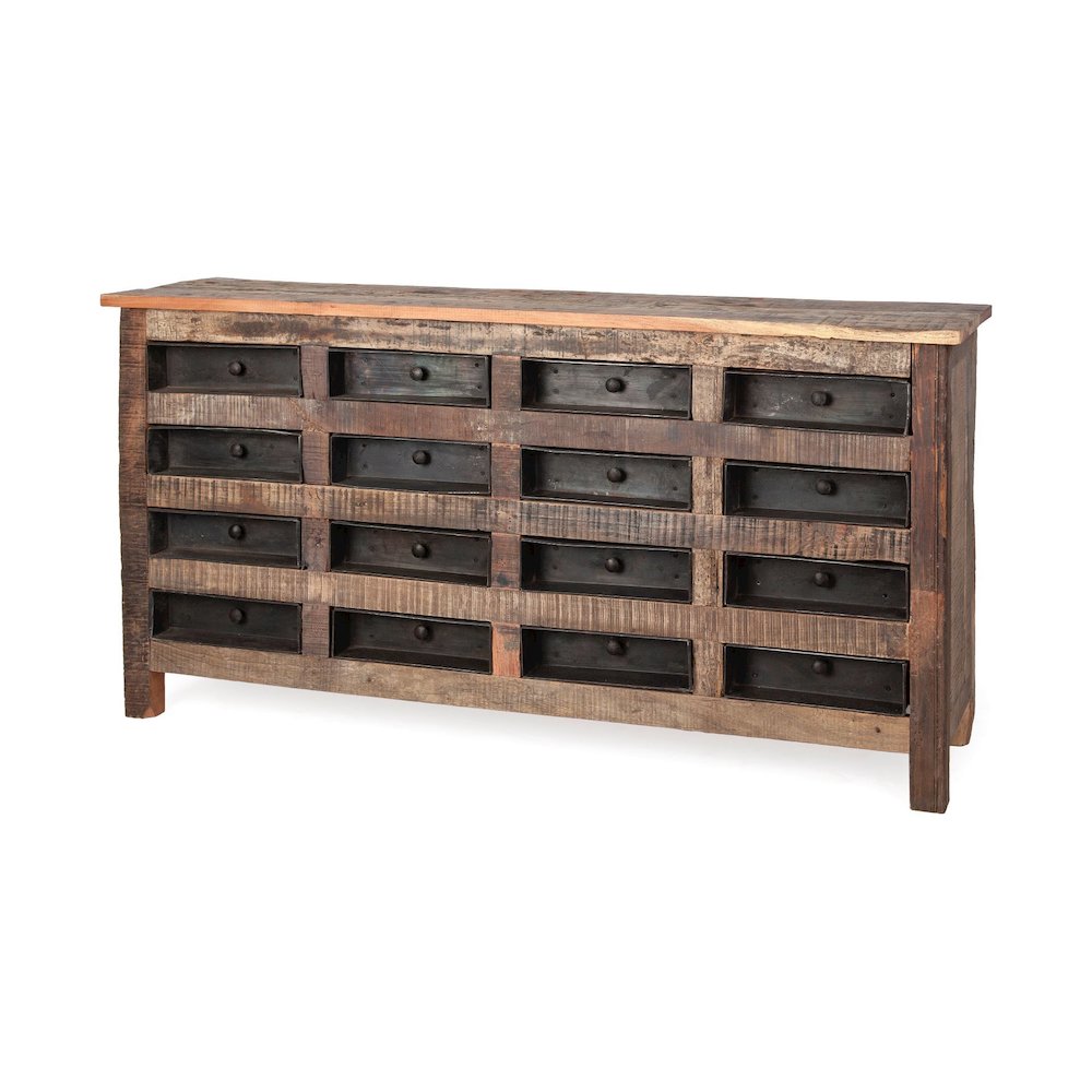 Wilton 63x16 Reclaimed Wood and Metal 16 Drawer Sideboard