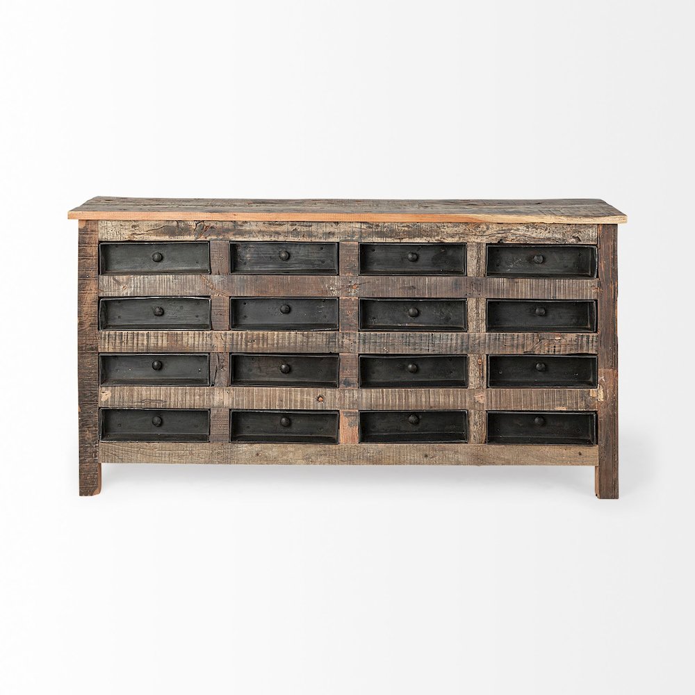 Wilton 63x16 Reclaimed Wood and Metal 16 Drawer Sideboard
