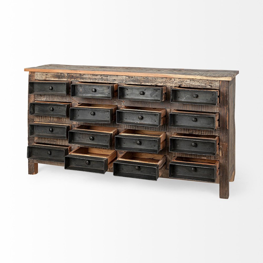 Wilton 63x16 Reclaimed Wood and Metal 16 Drawer Sideboard