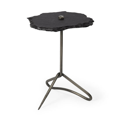 19L X 19W Black Slate Top Triangular Iron Base Accent Table
