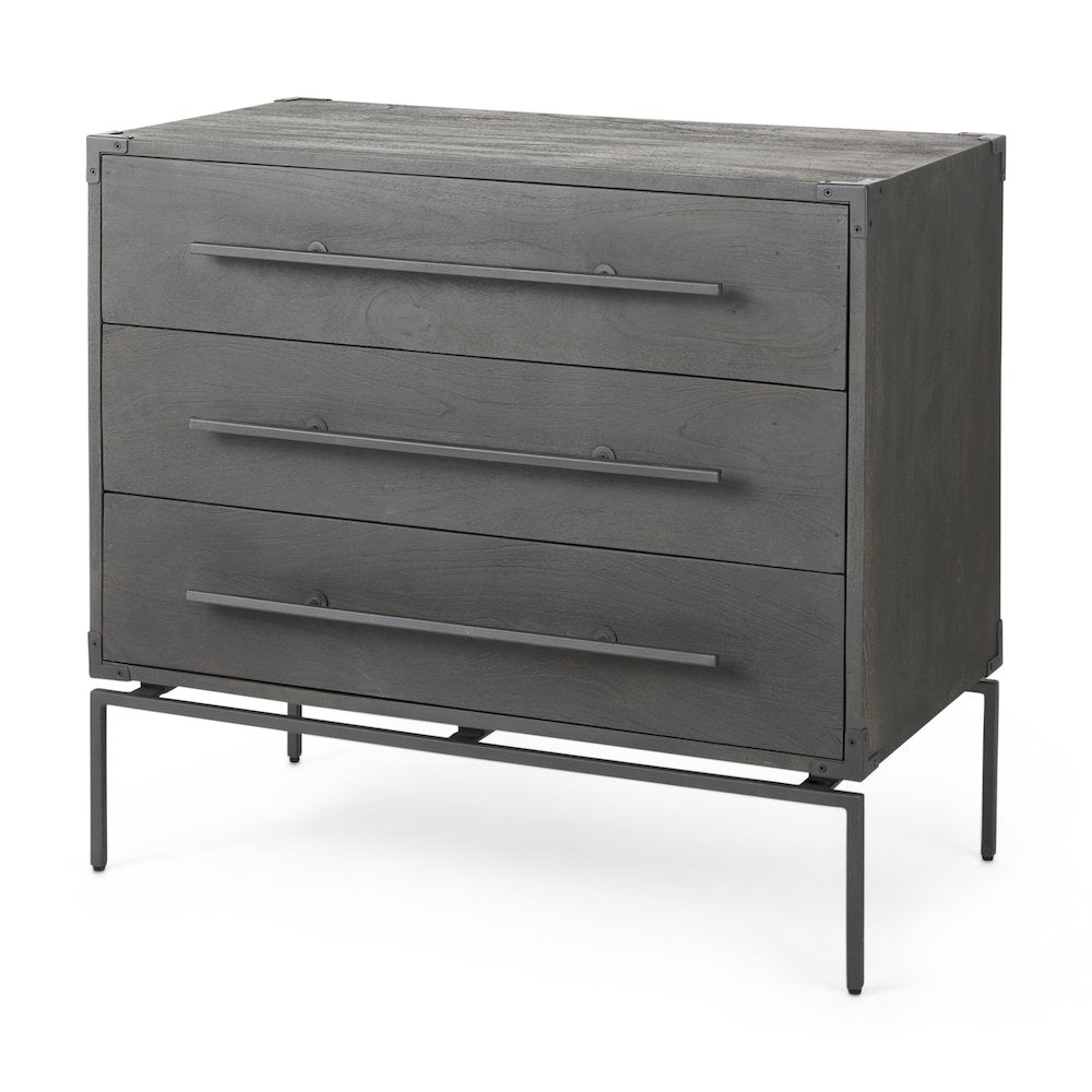 34L X 18W Brown Wood And Iron 3 Drawer Accent Cabinet