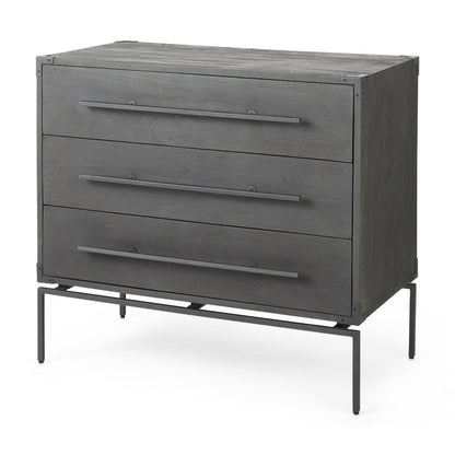 34L X 18W Brown Wood And Iron 3 Drawer Accent Cabinet