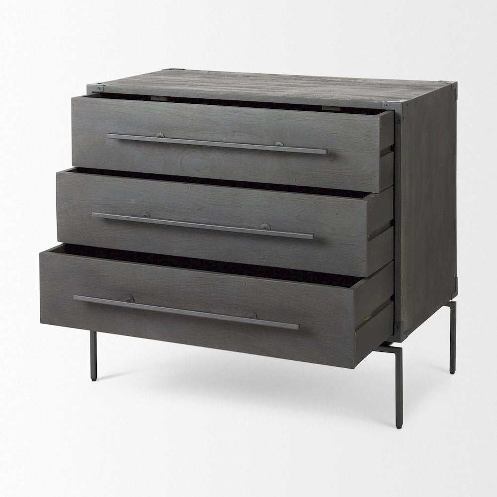 34L X 18W Brown Wood And Iron 3 Drawer Accent Cabinet