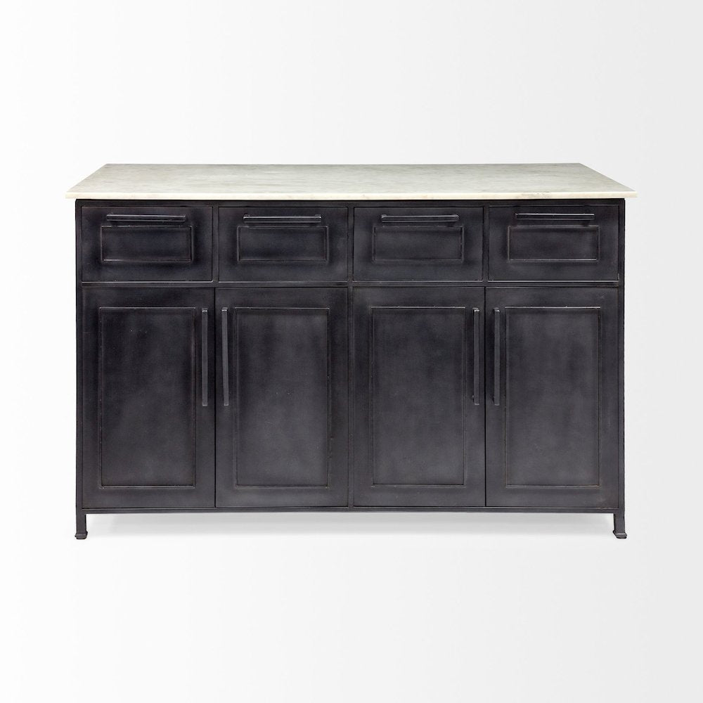 FierSolid Iron Black Body White Marble Top Four Drawer Kitchen Island