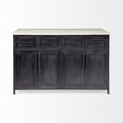FierSolid Iron Black Body White Marble Top Four Drawer Kitchen Island