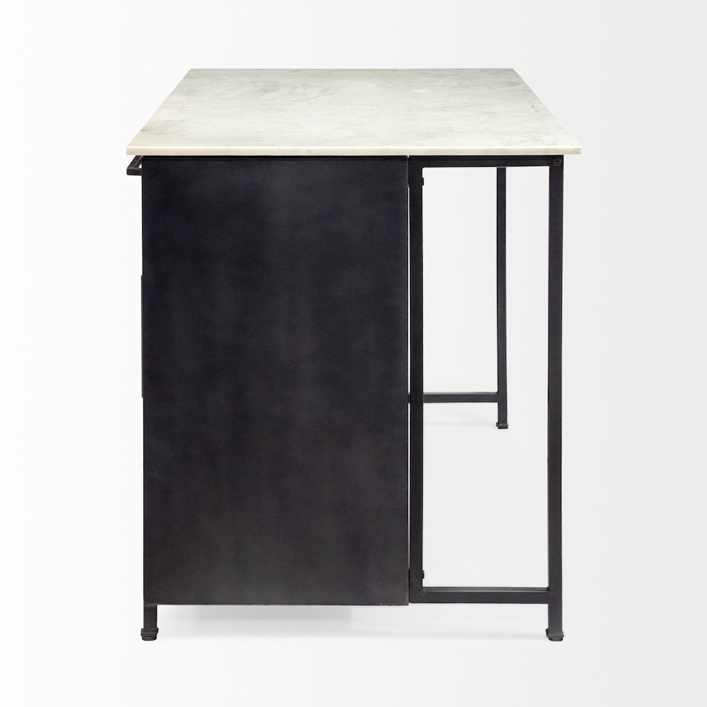 FierSolid Iron Black Body White Marble Top Four Drawer Kitchen Island