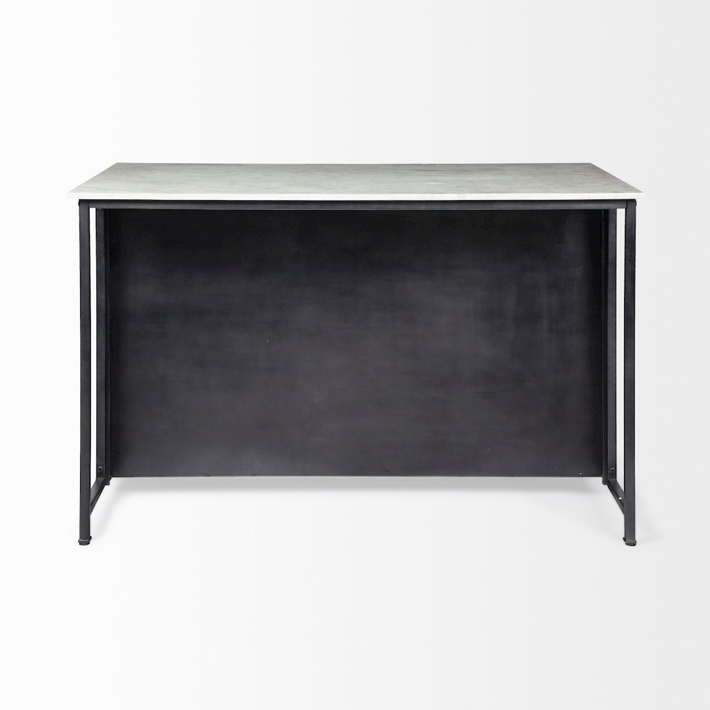 FierSolid Iron Black Body White Marble Top Four Drawer Kitchen Island
