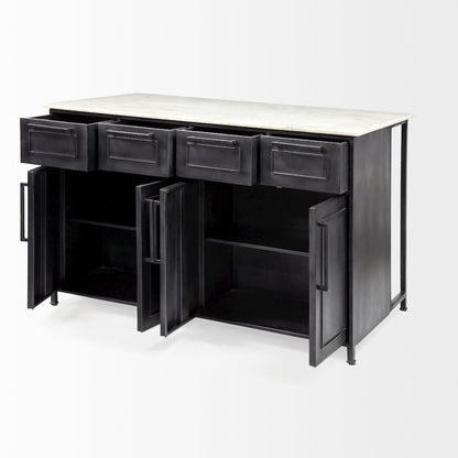 FierSolid Iron Black Body White Marble Top Four Drawer Kitchen Island