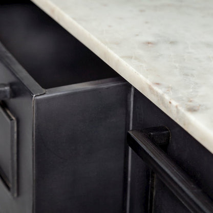 FierSolid Iron Black Body White Marble Top Four Drawer Kitchen Island
