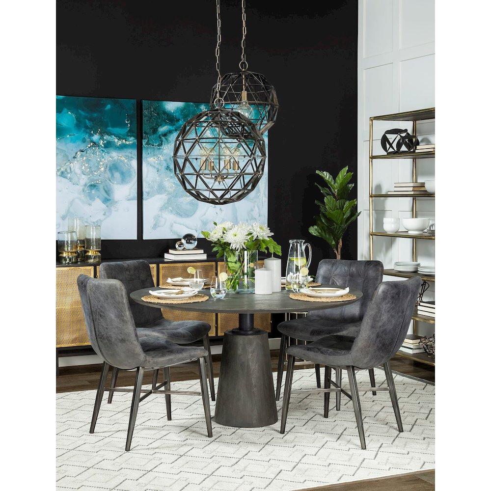 Maxwell 54" Brown Solid Wood Top Brown Metal/Wood Base Dining Table
