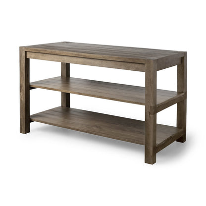 Emeril Brown Solid Wood Two-Tier Smooth Counter Top Kitchen Island