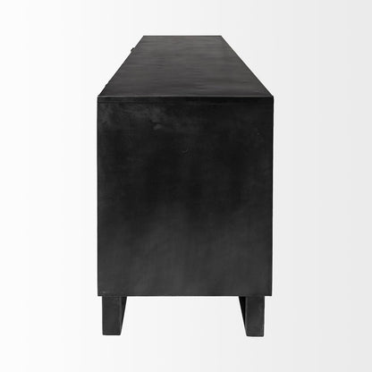 82X20 Brown Solid Wood With Black Metal Frame 3 Drawer 2 Cabinet Door Sideboard