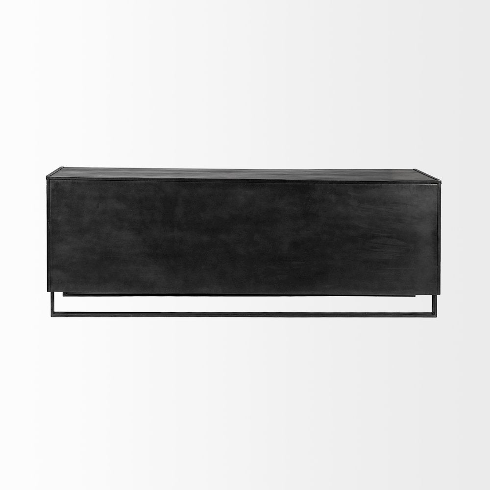 82X20 Brown Solid Wood With Black Metal Frame 3 Drawer 2 Cabinet Door Sideboard