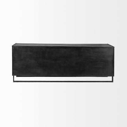 82X20 Brown Solid Wood With Black Metal Frame 3 Drawer 2 Cabinet Door Sideboard