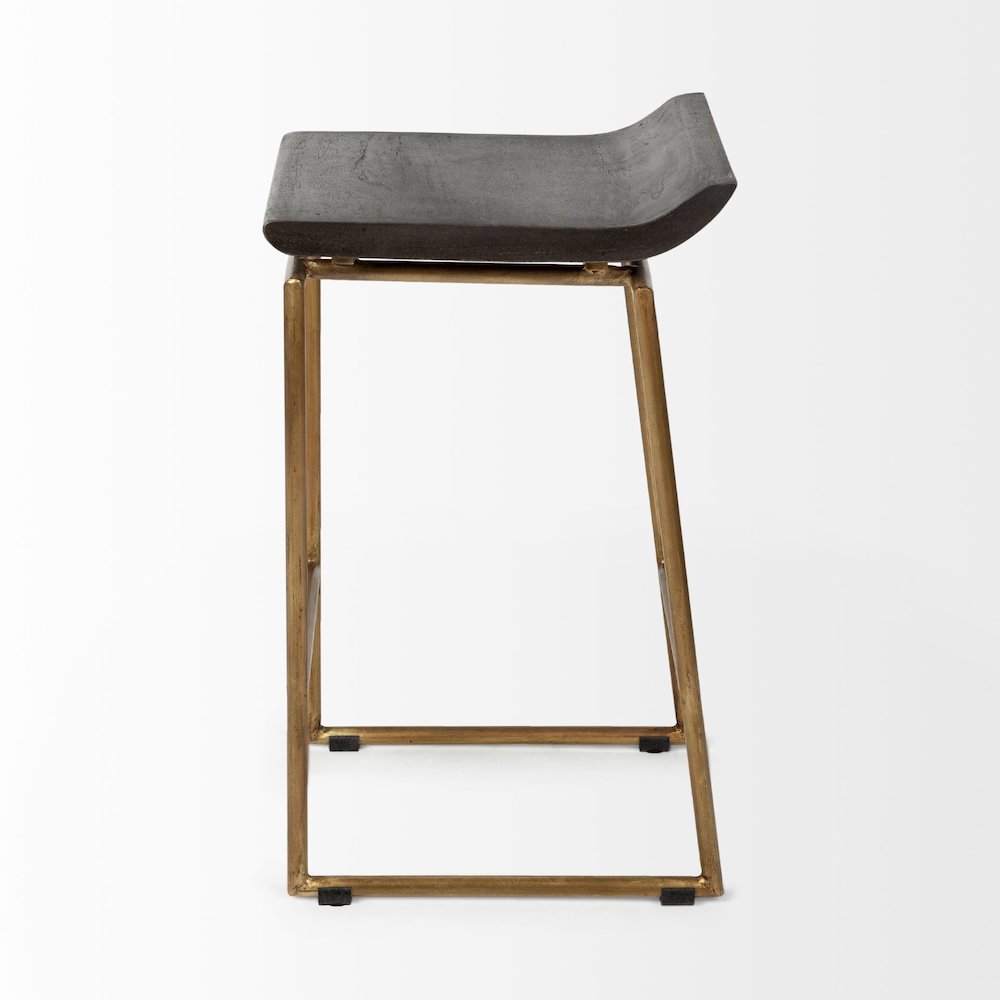 24.25" Seat Height Brown Wood Seat Gold Metal Frame Stool