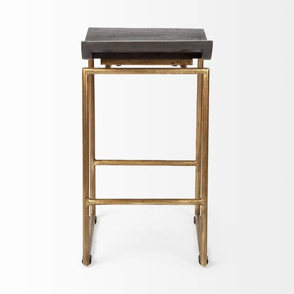 24.25" Seat Height Brown Wood Seat Gold Metal Frame Stool