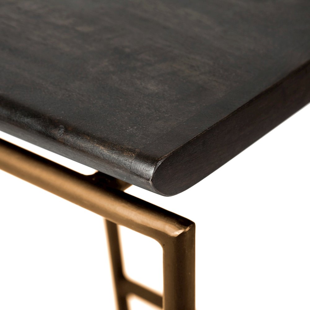 24.25" Seat Height Brown Wood Seat Gold Metal Frame Stool